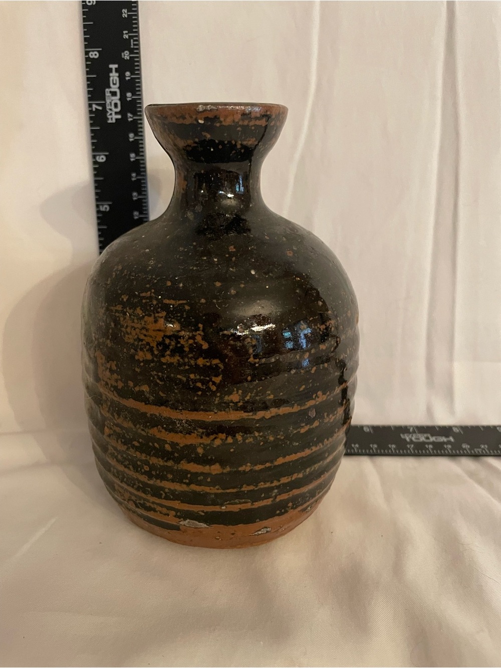 Handcrafted Brown and Black Pottery Vase - Rustic Home Accent
